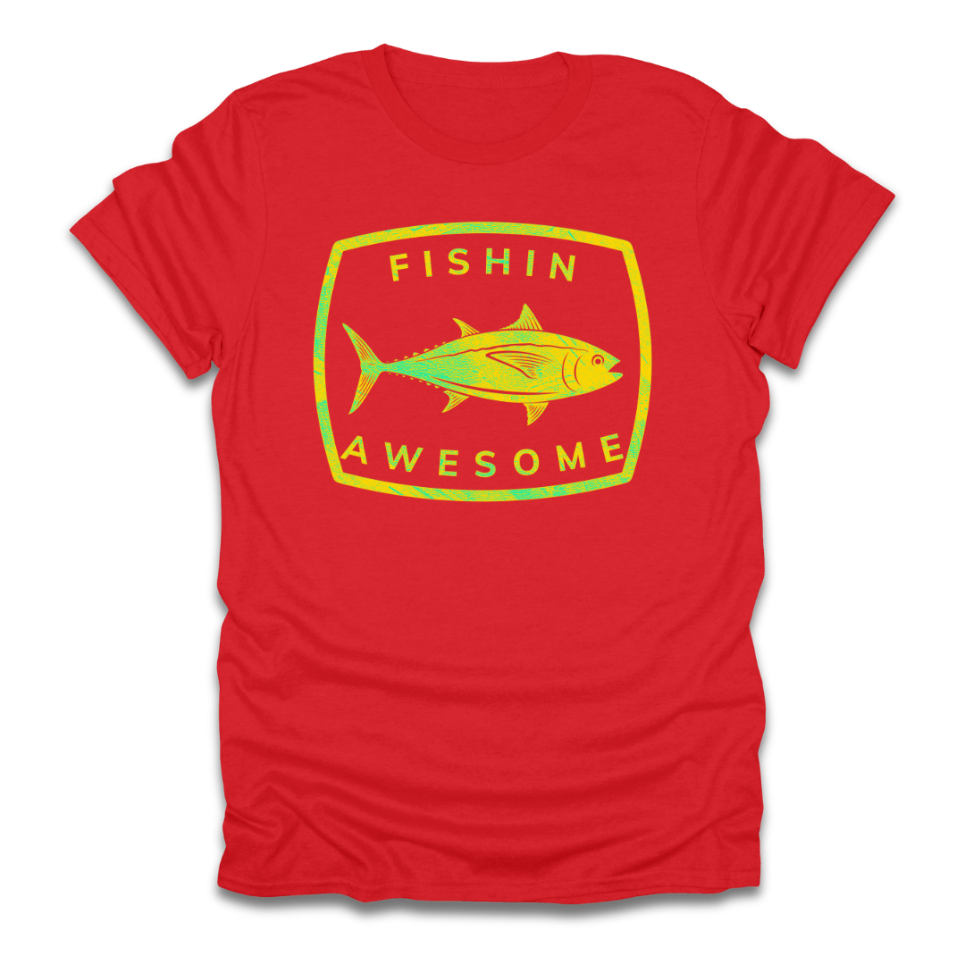 Fishin Awesome Yellow Green Tuna Stamp T-Shirt