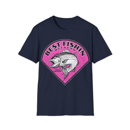 Best Fishin Weekend Striped Bass Pink T-Shirt