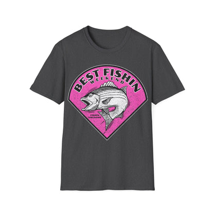 Best Fishin Weekend Striped Bass Pink T-Shirt