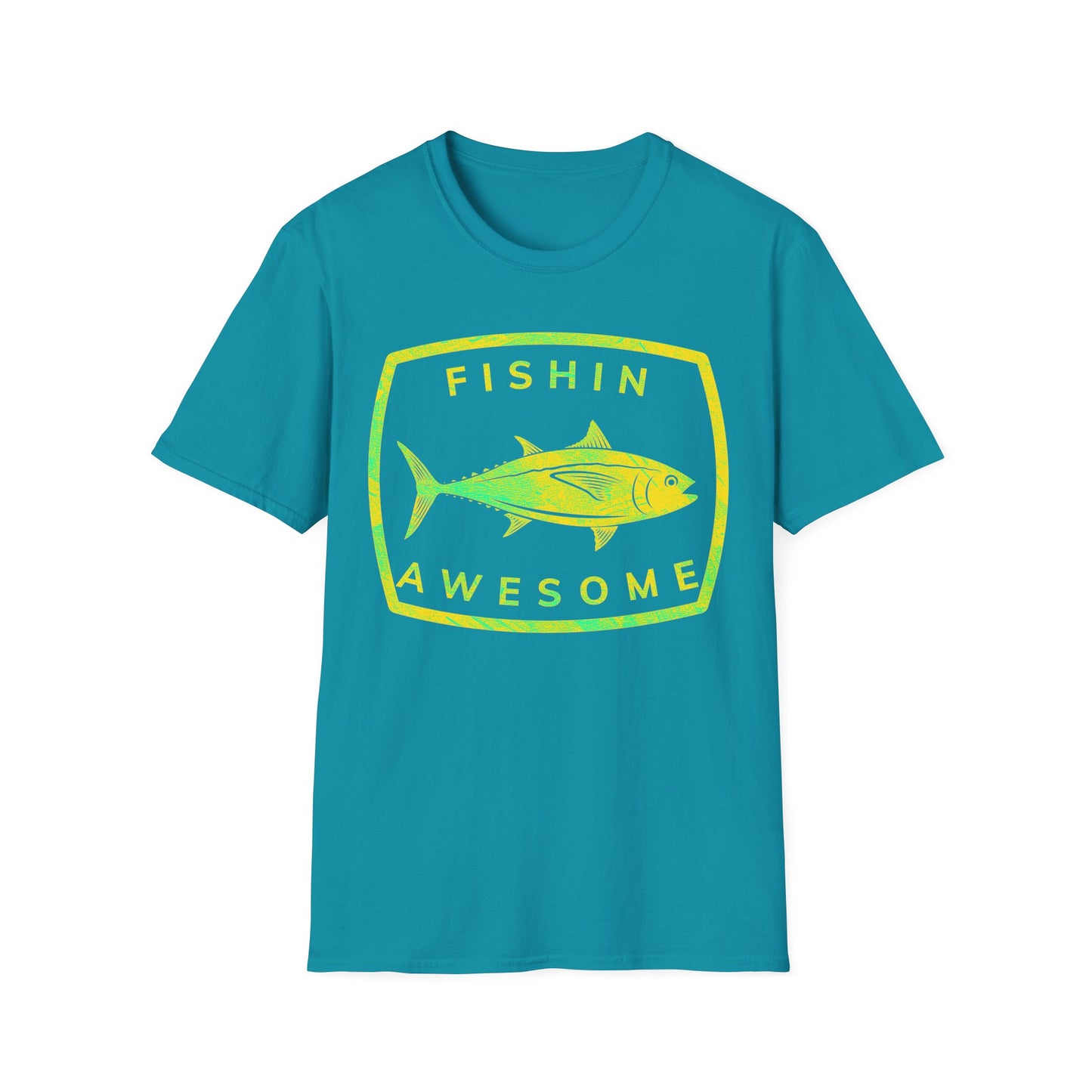 Fishin Awesome Yellow Green Tuna Stamp T-Shirt