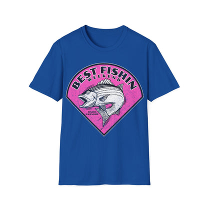 Best Fishin Weekend Striped Bass Pink T-Shirt