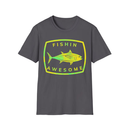 Fishin Awesome Yellow Green Tuna Stamp T-Shirt