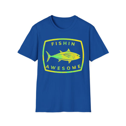 Fishin Awesome Yellow Green Tuna Stamp T-Shirt