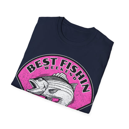 Best Fishin Weekend Striped Bass Pink T-Shirt