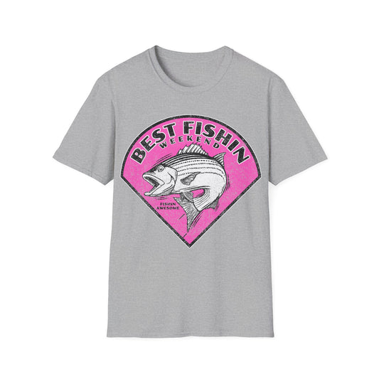 Best Fishin Weekend Striped Bass Pink T-Shirt