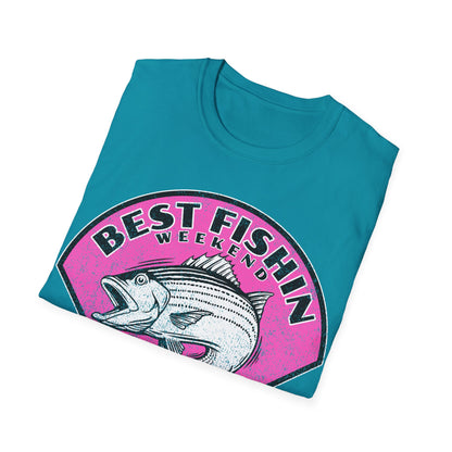 Best Fishin Weekend Striped Bass Pink T-Shirt