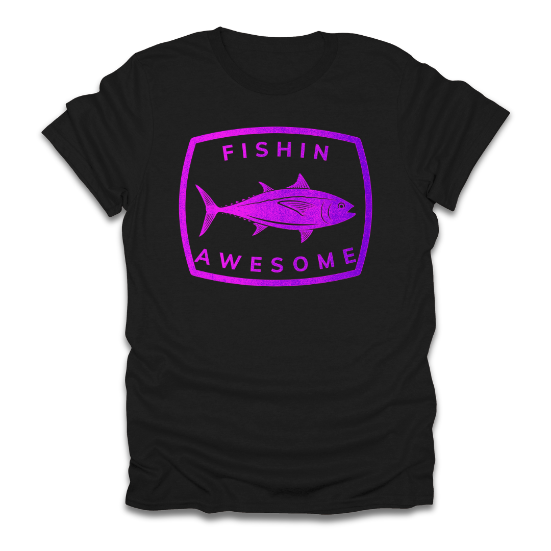 Fishin Awesome Pink Purple Tuna Stamp T-Shirt