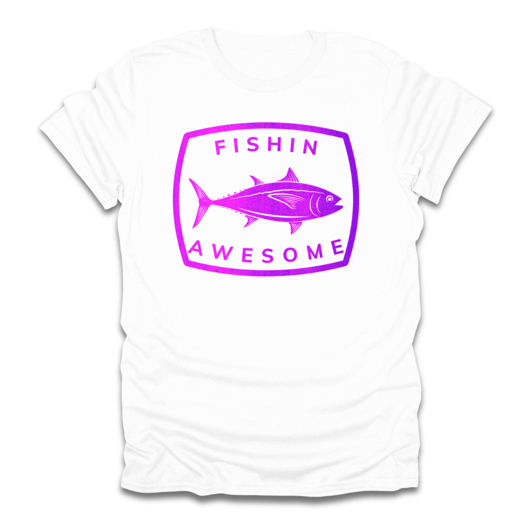 Fishin Awesome Pink Purple Tuna Stamp T-Shirt