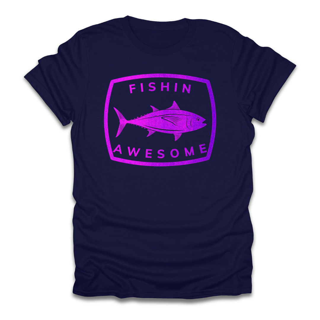 Fishin Awesome Pink Purple Tuna Stamp T-Shirt