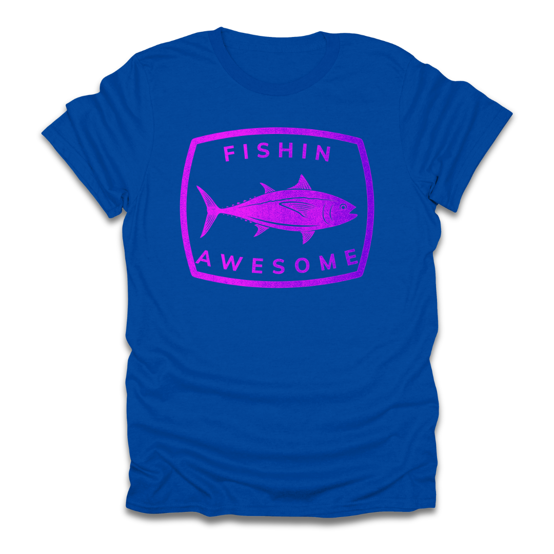 Fishin Awesome Pink Purple Tuna Stamp T-Shirt