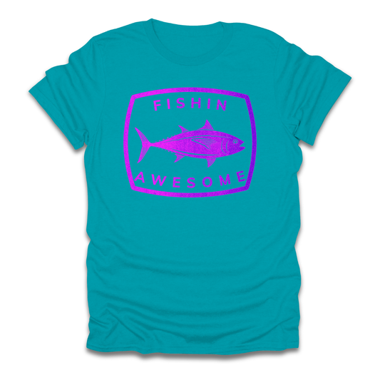 Fishin Awesome Pink Purple Tuna Stamp T-Shirt
