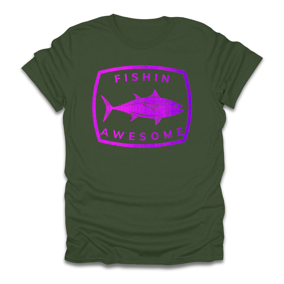 Fishin Awesome Pink Purple Tuna Stamp T-Shirt