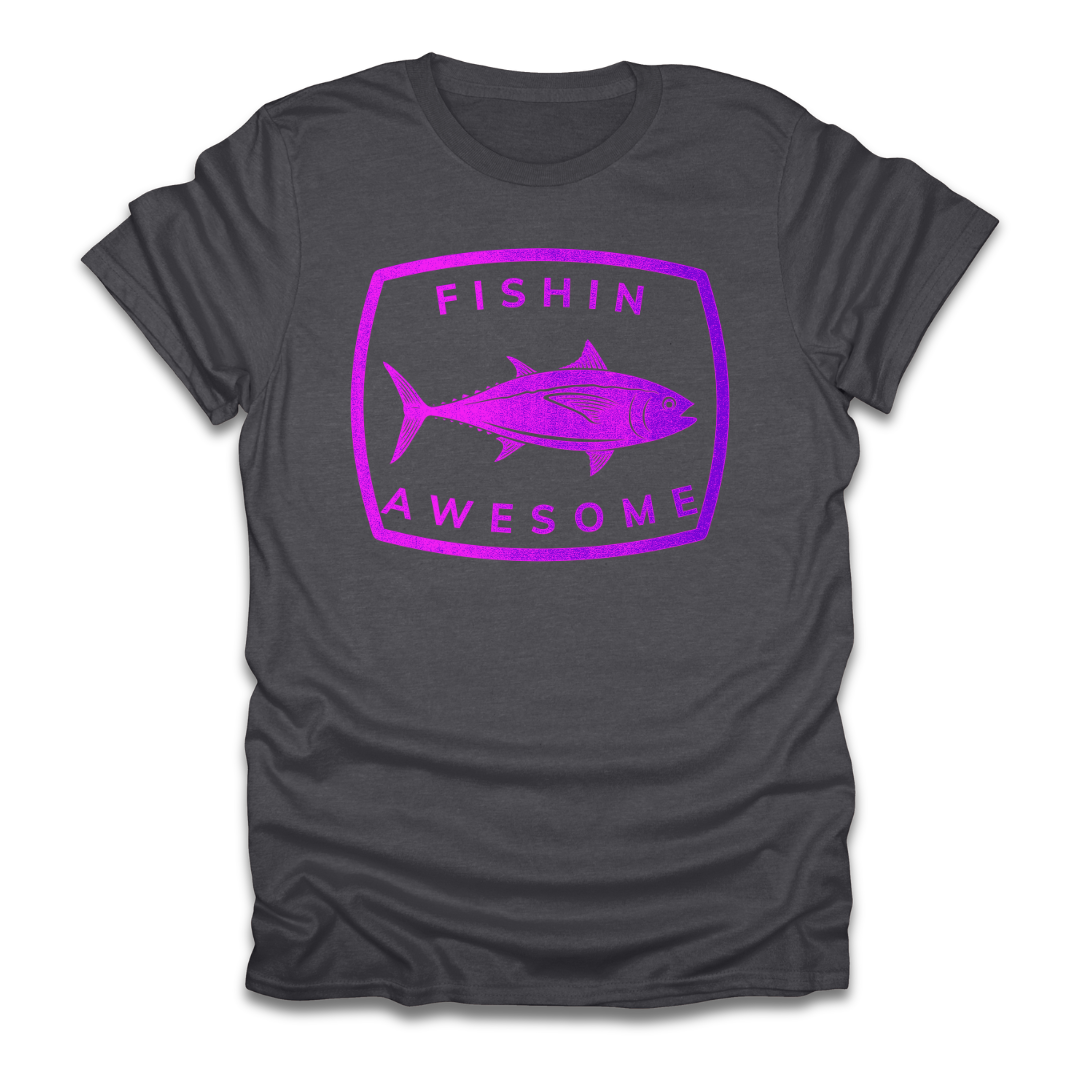 Fishin Awesome Pink Purple Tuna Stamp T-Shirt