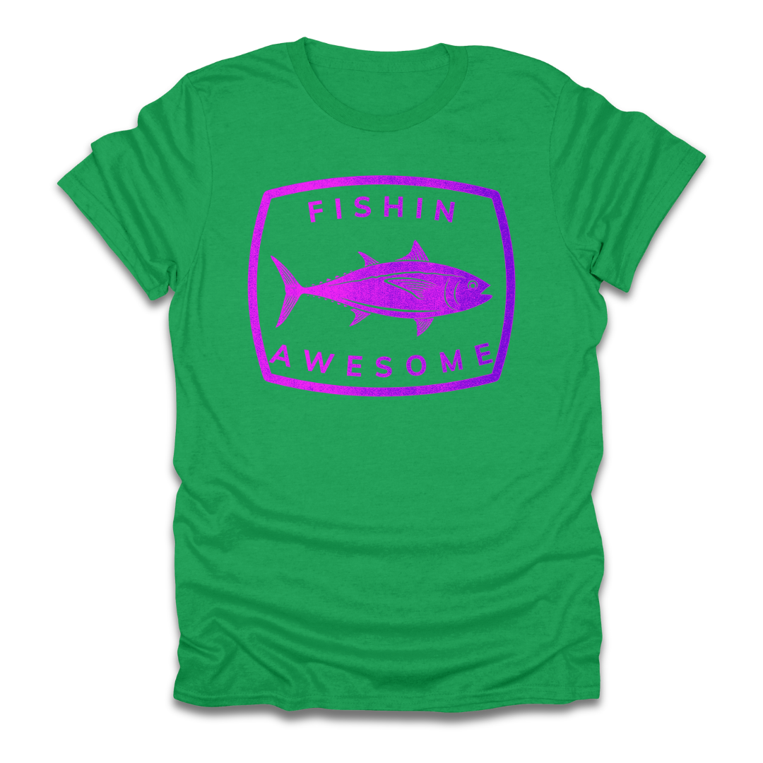 Fishin Awesome Pink Purple Tuna Stamp T-Shirt