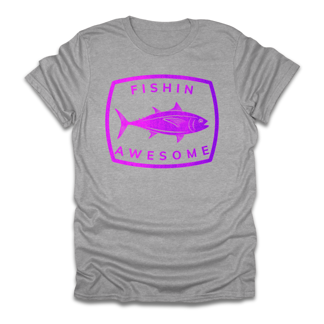 Fishin Awesome Pink Purple Tuna Stamp T-Shirt