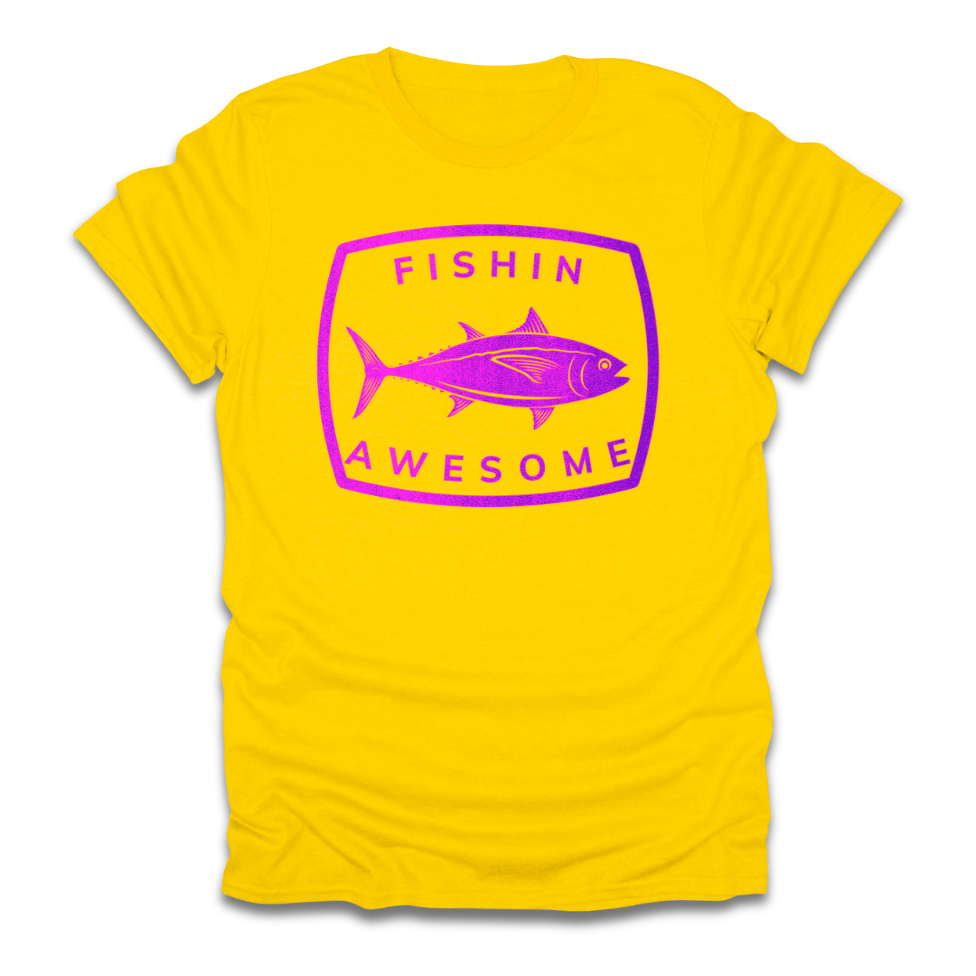 Fishin Awesome Pink Purple Tuna Stamp T-Shirt