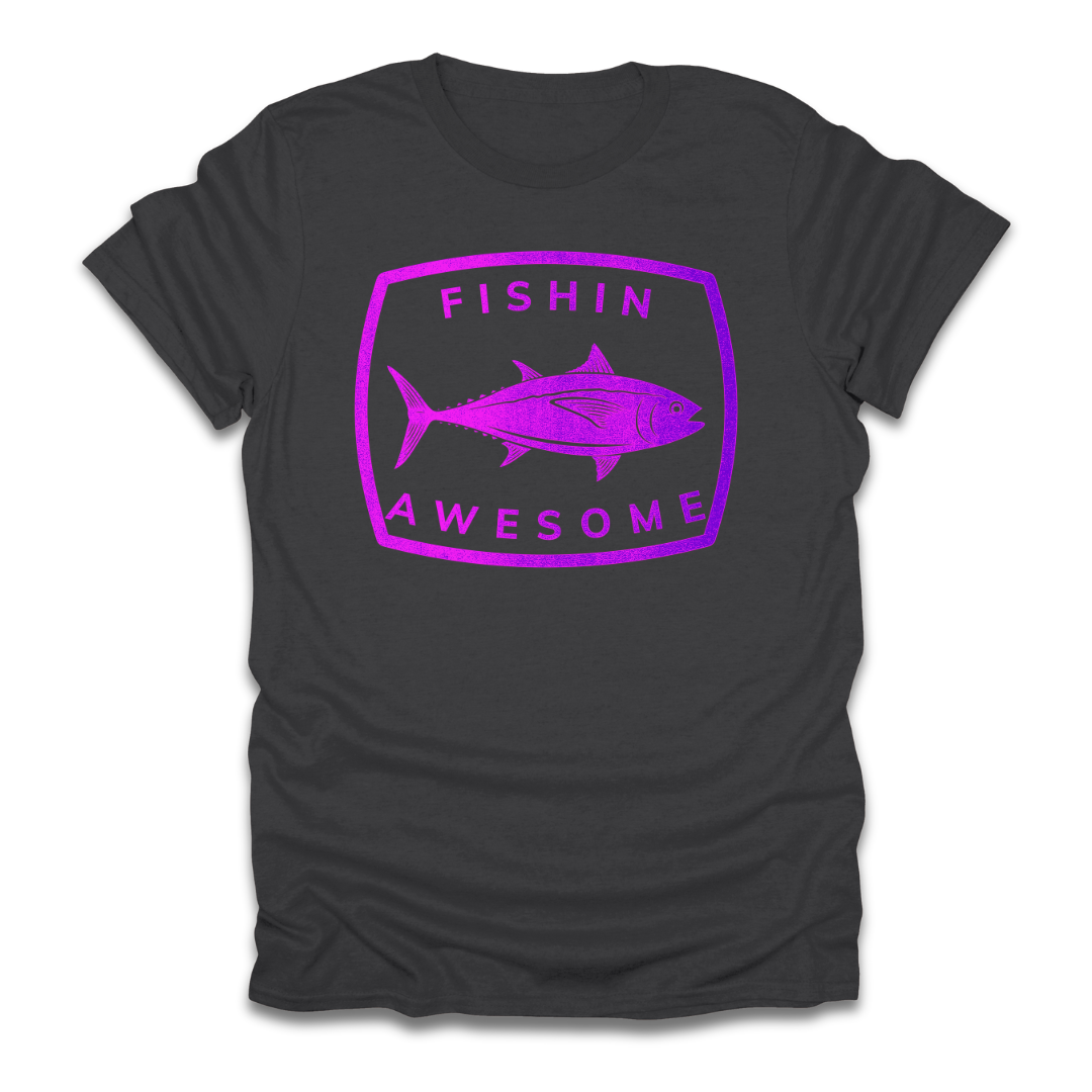 Fishin Awesome Pink Purple Tuna Stamp T-Shirt