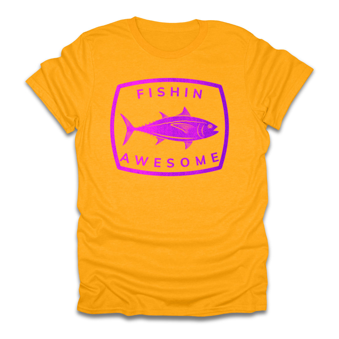 Fishin Awesome Pink Purple Tuna Stamp T-Shirt