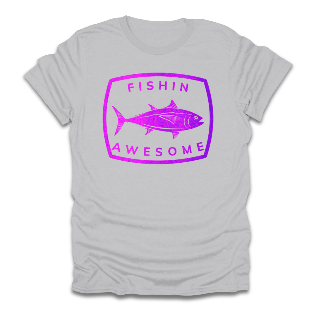 Fishin Awesome Pink Purple Tuna Stamp T-Shirt