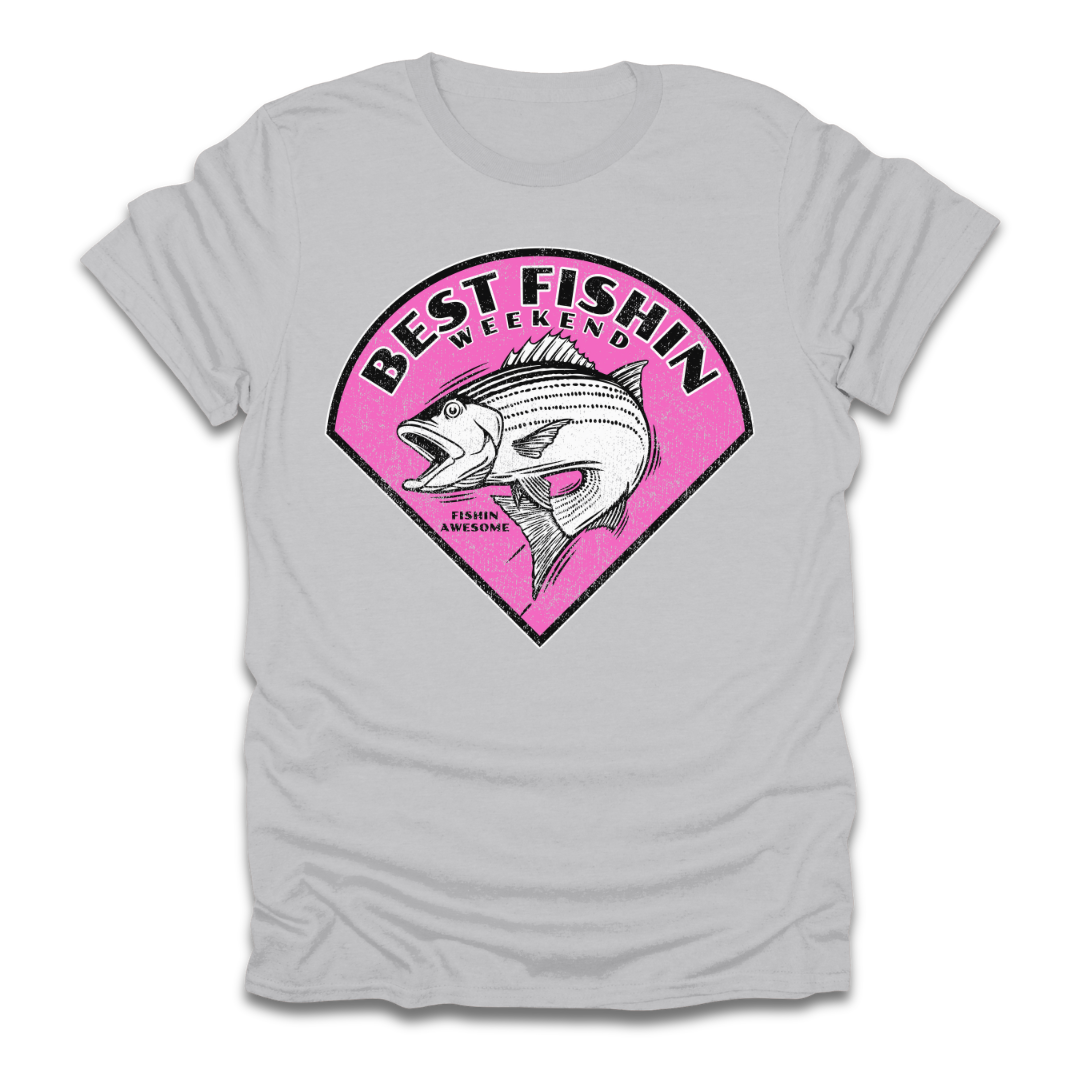 Best Fishin Weekend Striped Bass Pink T-Shirt