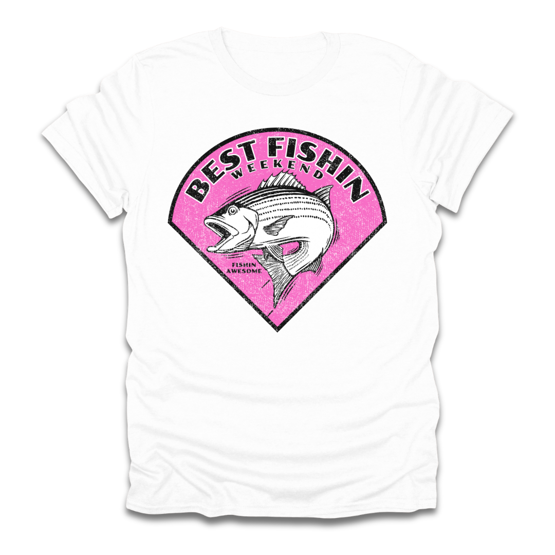 Best Fishin Weekend Striped Bass Pink T-Shirt