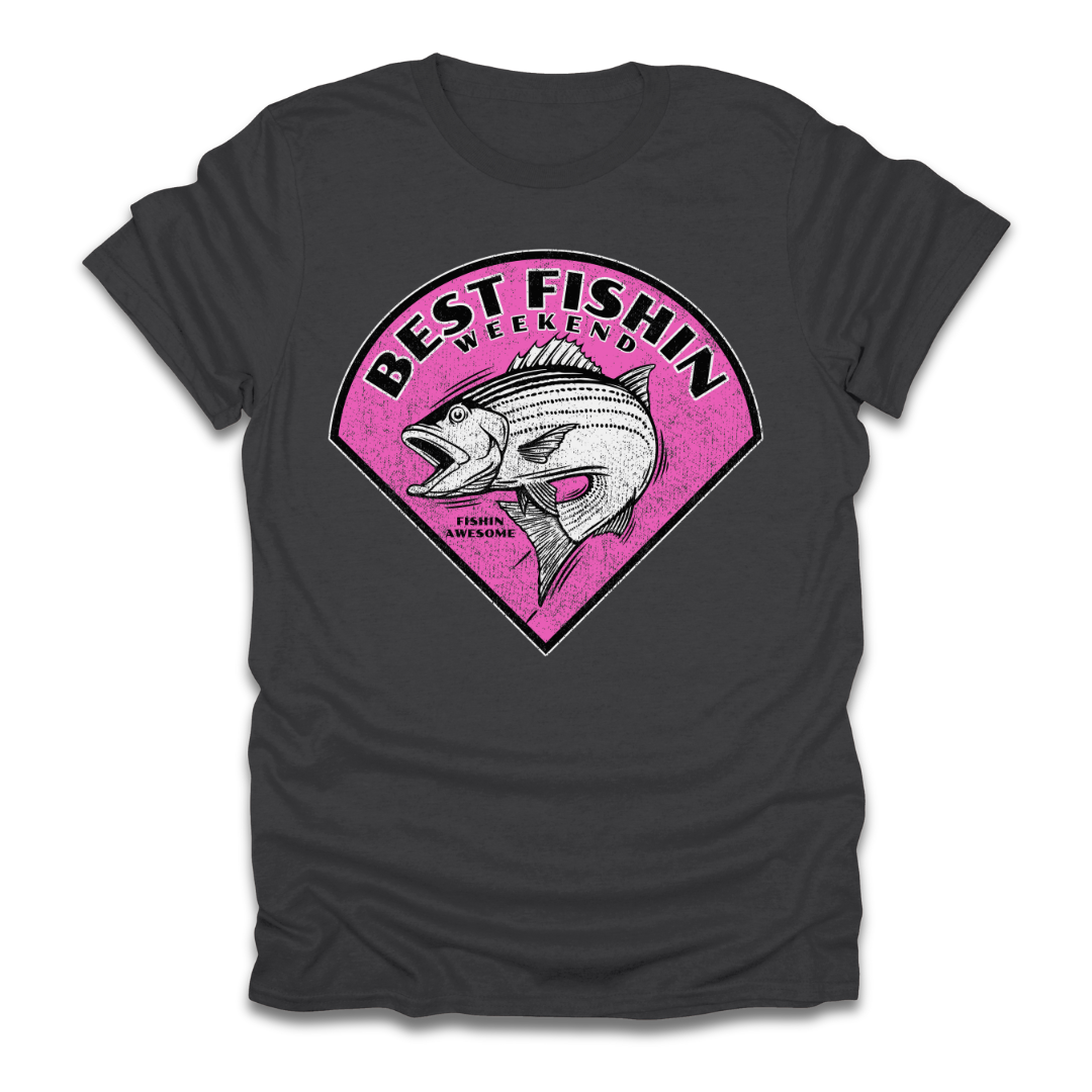Best Fishin Weekend Striped Bass Pink T-Shirt