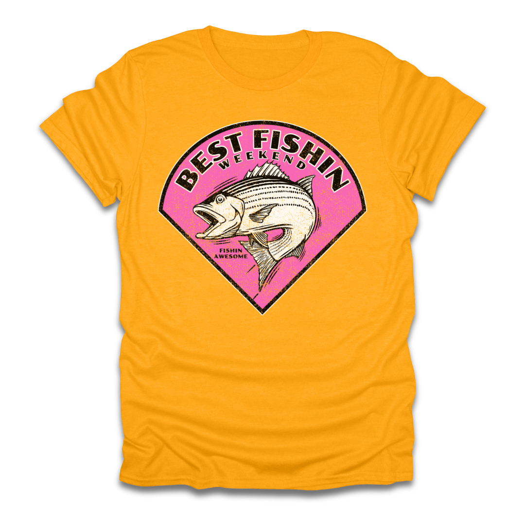 Best Fishin Weekend Striped Bass Pink T-Shirt