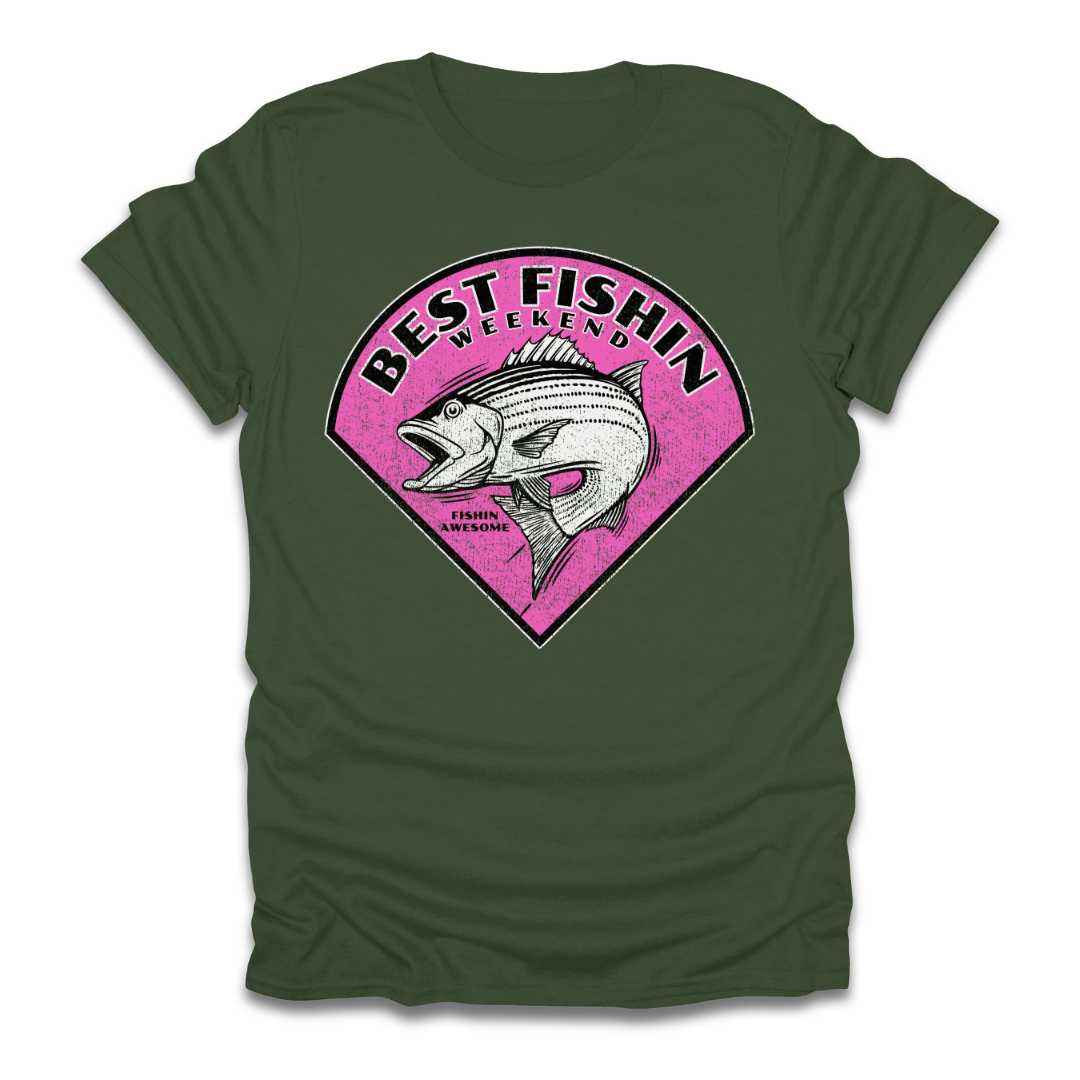 Best Fishin Weekend Striped Bass Pink T-Shirt