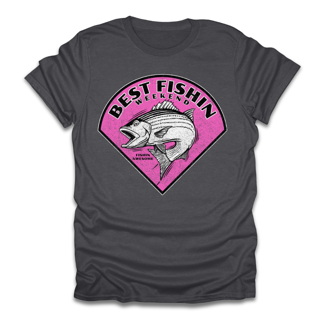 Best Fishin Weekend Striped Bass Pink T-Shirt