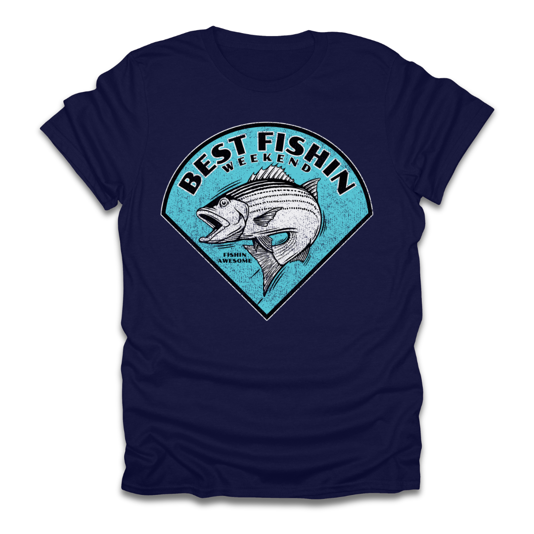 Best Fishin Weekend Striped Bass Blue T-Shirt