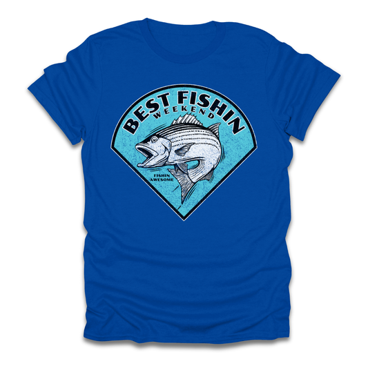 Best Fishin Weekend Striped Bass Blue T-Shirt