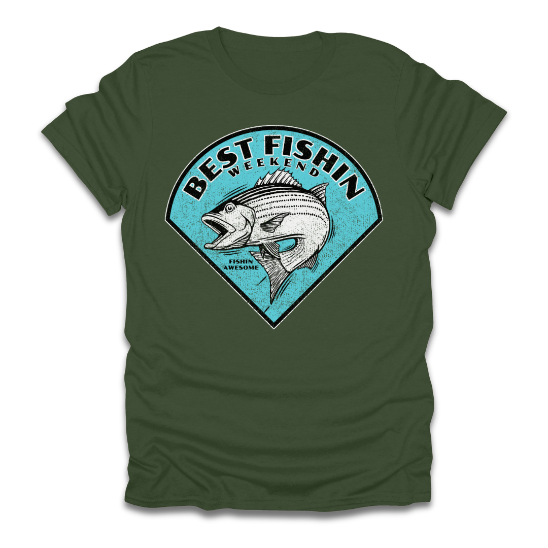 Best Fishin Weekend Striped Bass Blue T-Shirt