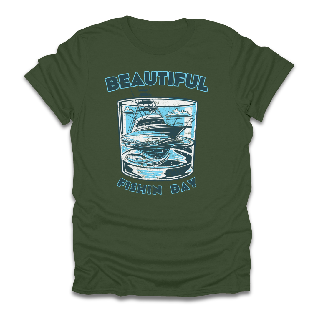 Beautiful Fishin Day Glass Boat T-Shirt
