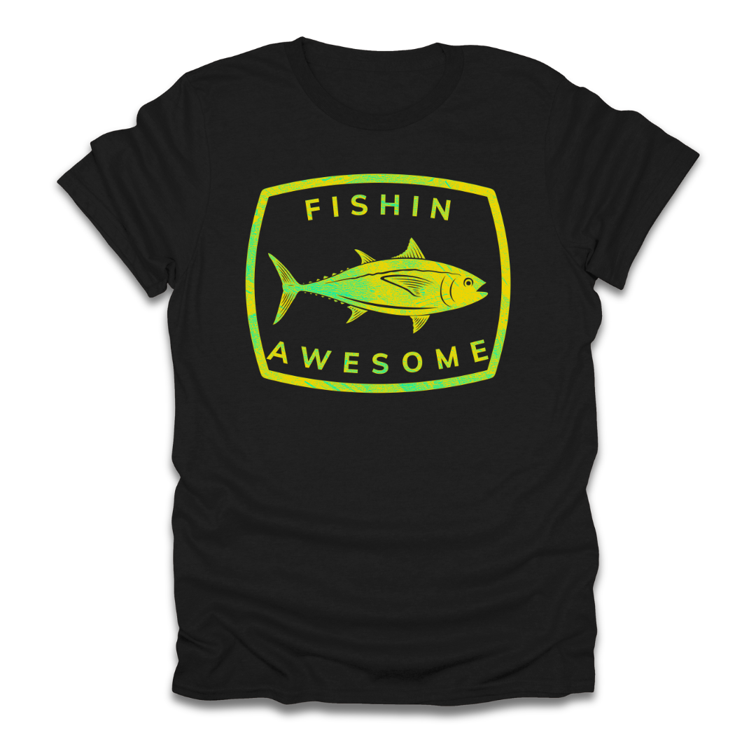 Fishin Awesome Yellow Green Tuna Stamp T-Shirt