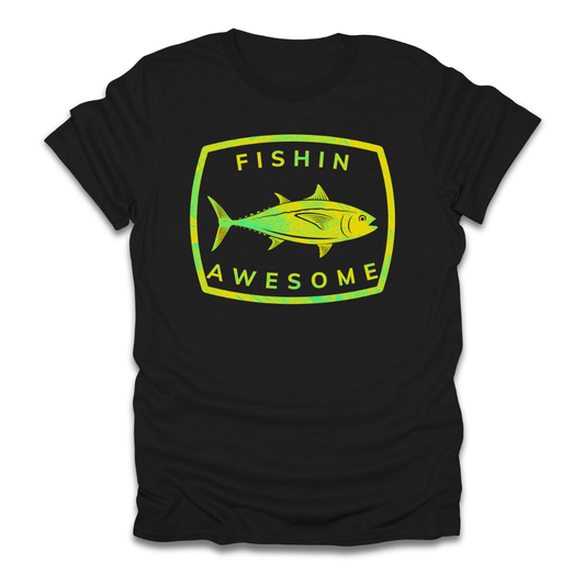 Fishin Awesome Yellow Green Tuna Stamp T-Shirt