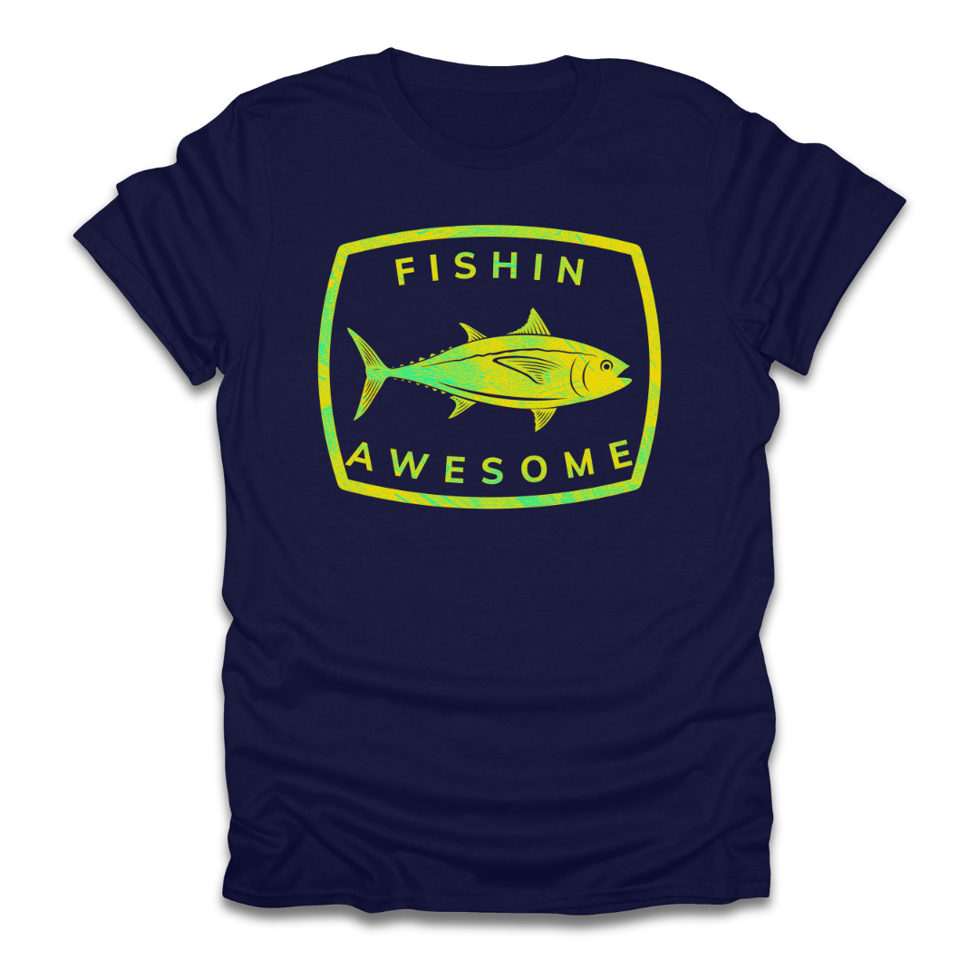 Fishin Awesome Yellow Green Tuna Stamp T-Shirt