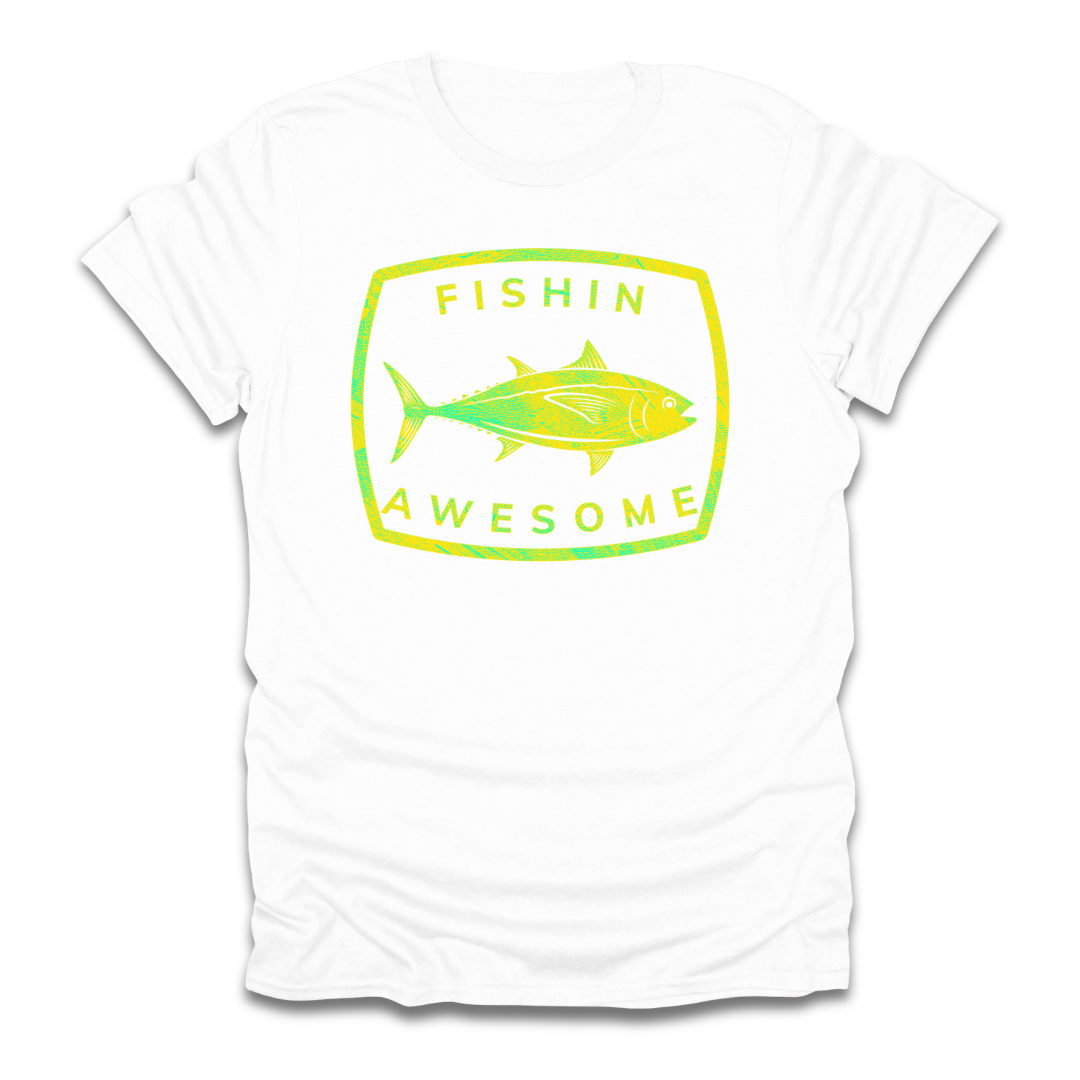 Fishin Awesome Yellow Green Tuna Stamp T-Shirt