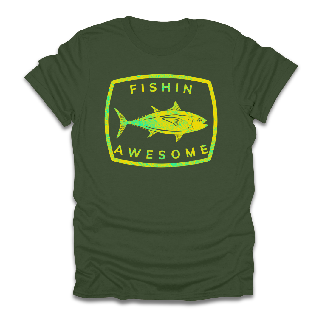 Fishin Awesome Yellow Green Tuna Stamp T-Shirt
