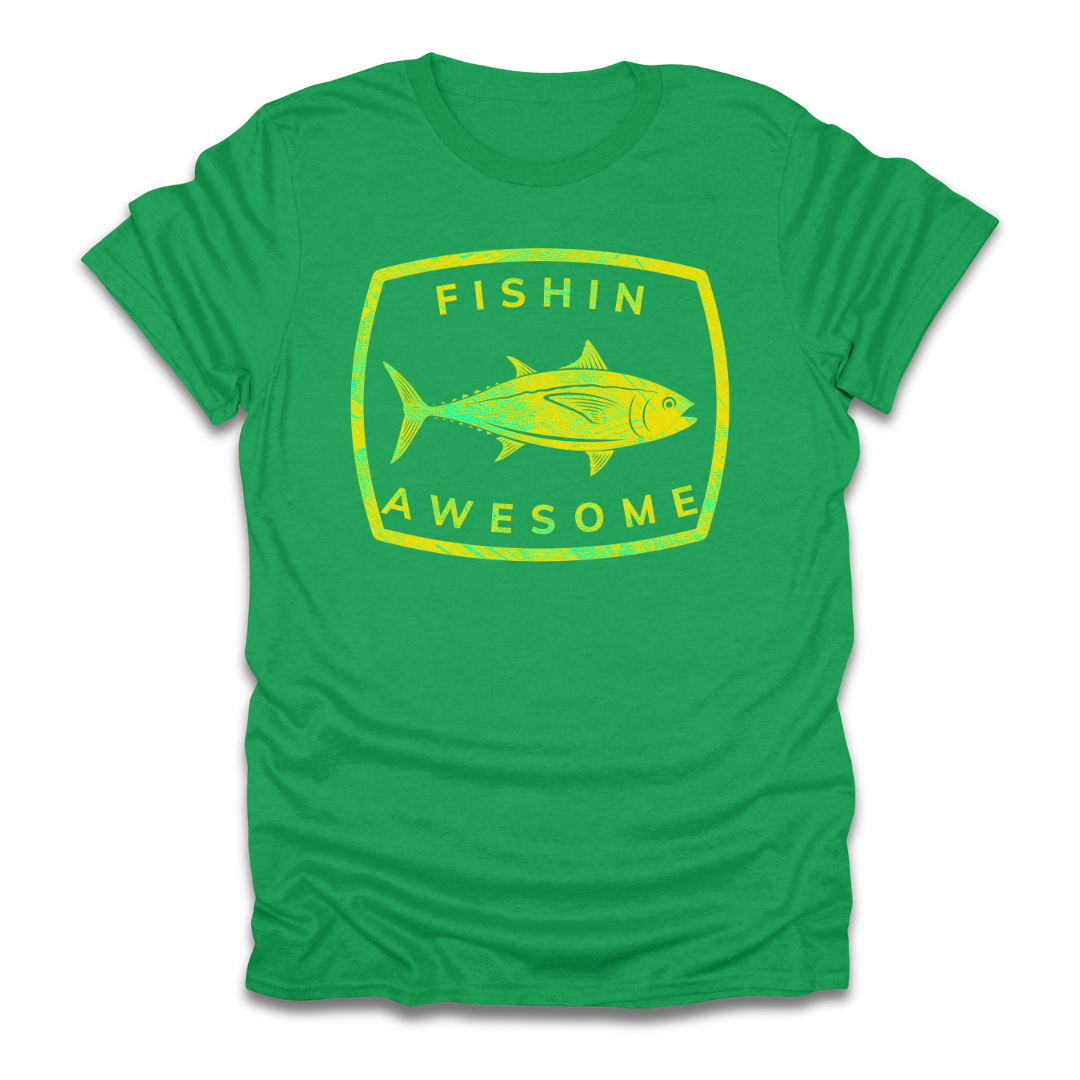 Fishin Awesome Yellow Green Tuna Stamp T-Shirt