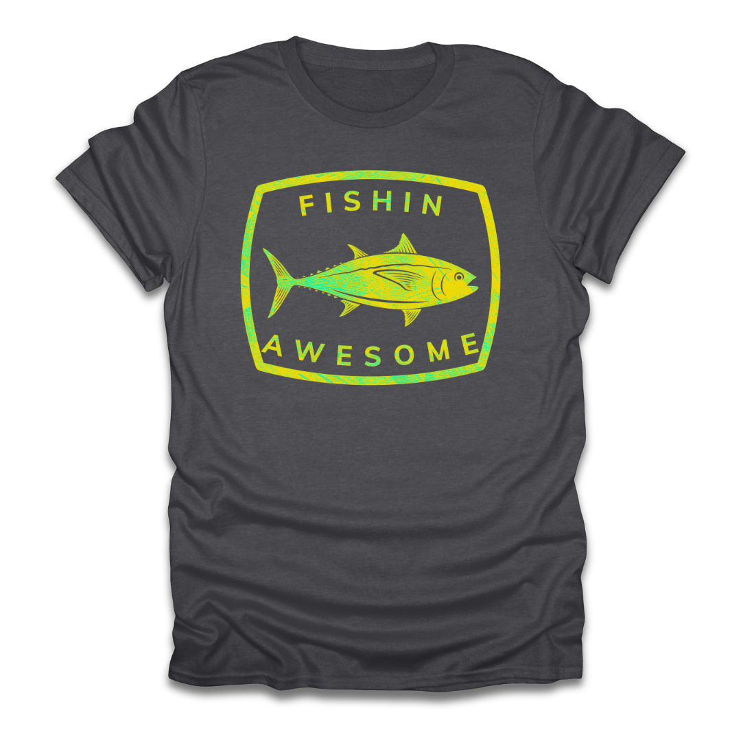 Fishin Awesome Yellow Green Tuna Stamp T-Shirt