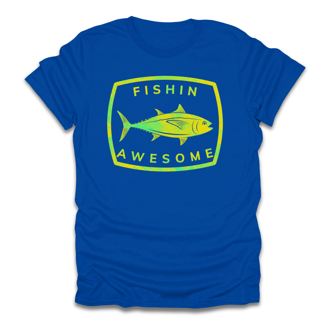 Fishin Awesome Yellow Green Tuna Stamp T-Shirt