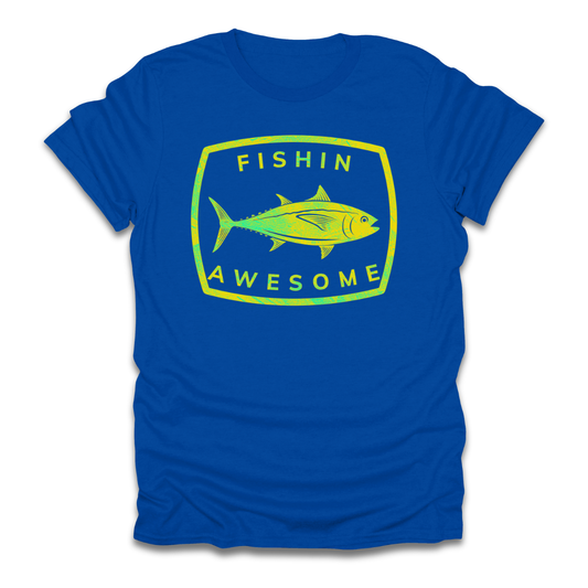 Fishin Awesome Yellow Green Tuna Stamp T-Shirt