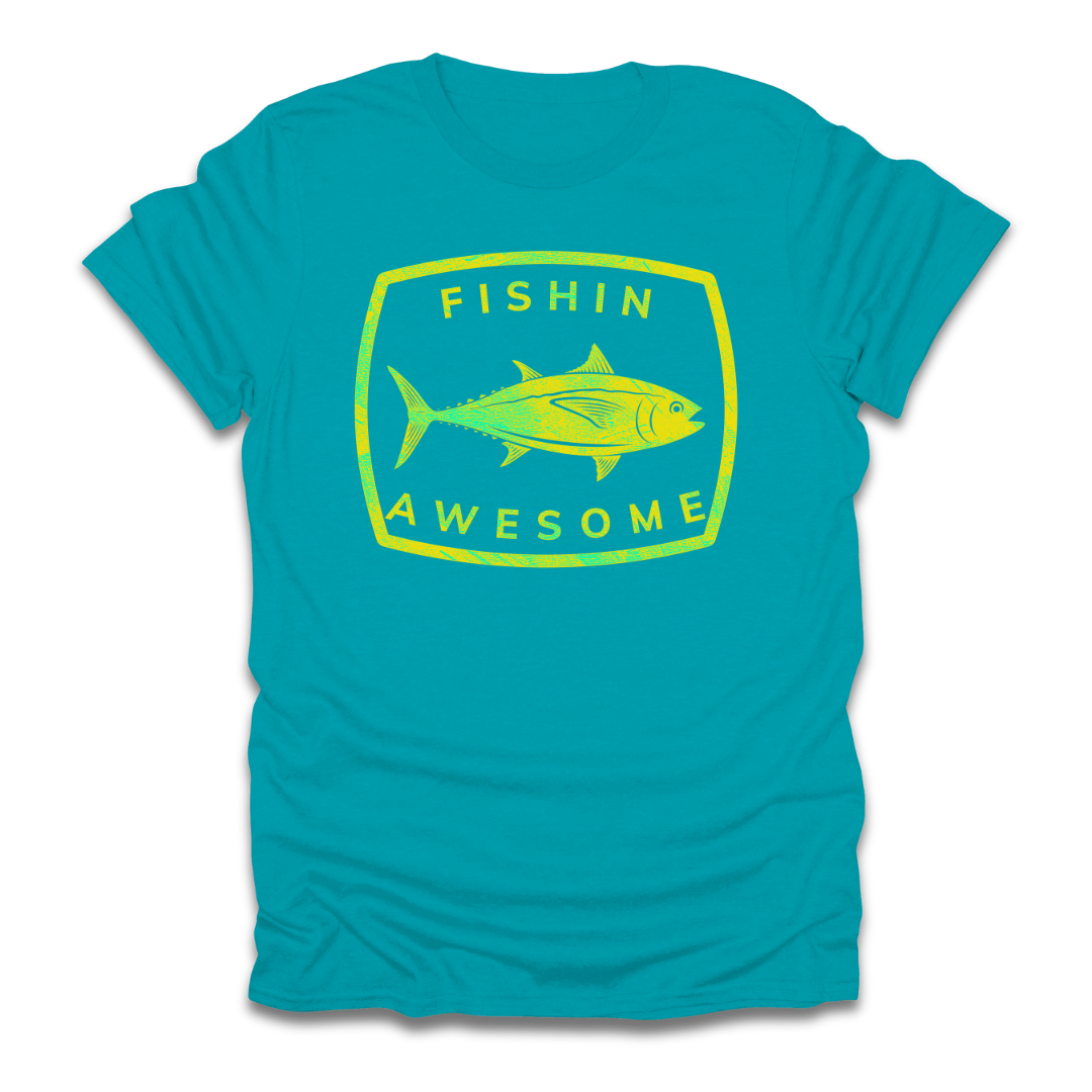 Fishin Awesome Yellow Green Tuna Stamp T-Shirt