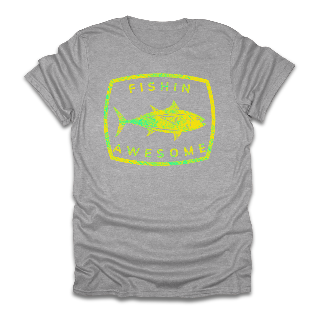 Fishin Awesome Yellow Green Tuna Stamp T-Shirt