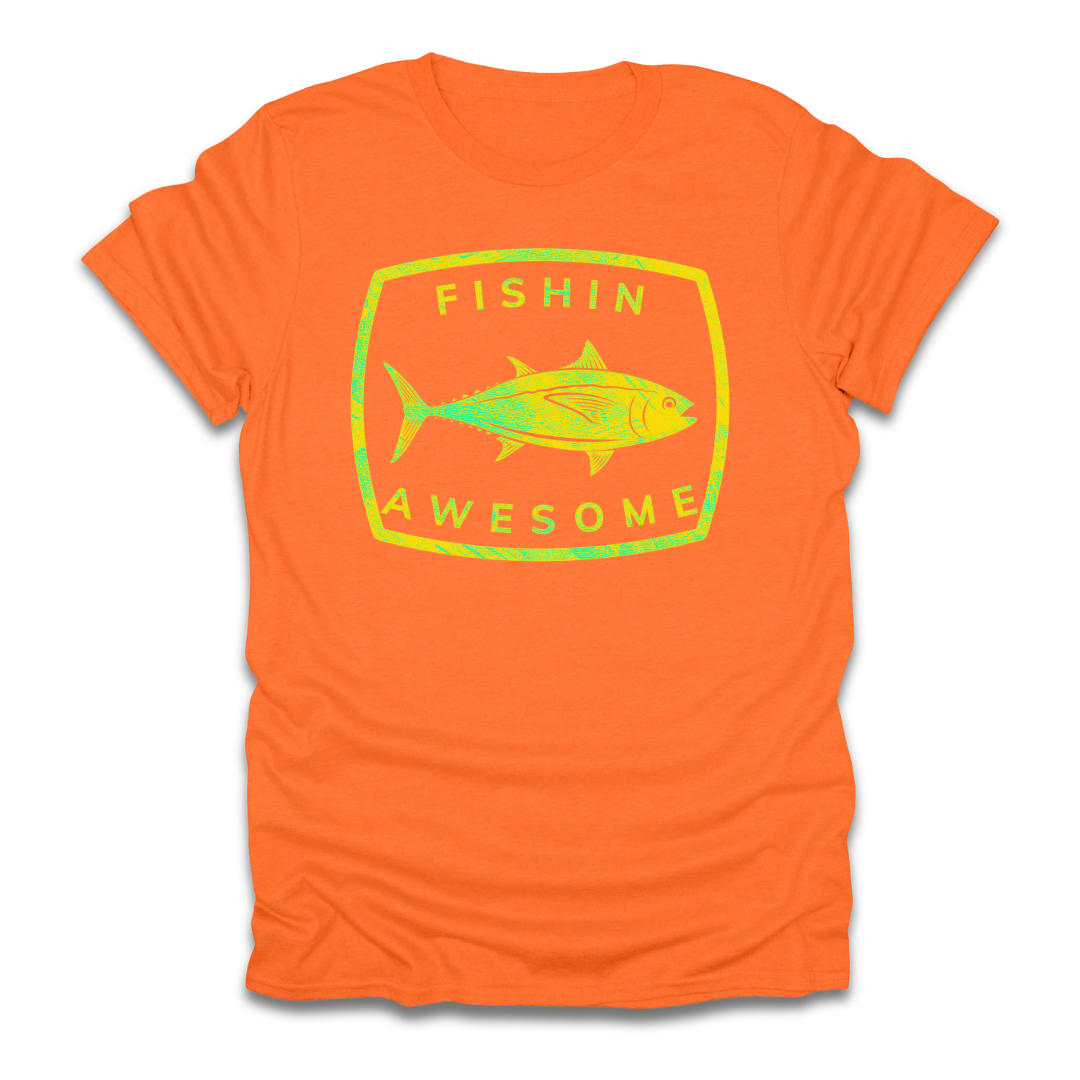Fishin Awesome Yellow Green Tuna Stamp T-Shirt