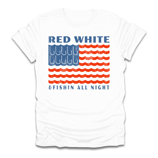 Red White & Fishin All Night T-Shirt