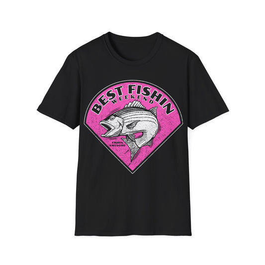 Best Fishin Weekend Striped Bass Pink T-Shirt