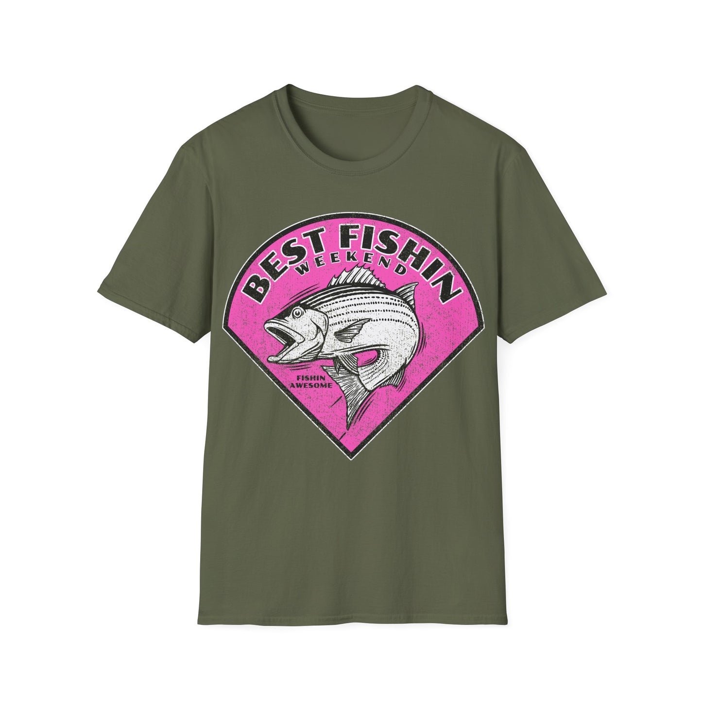 Best Fishin Weekend Striped Bass Pink T-Shirt