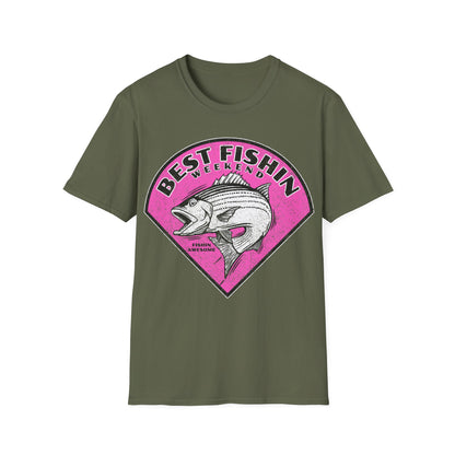 Best Fishin Weekend Striped Bass Pink T-Shirt
