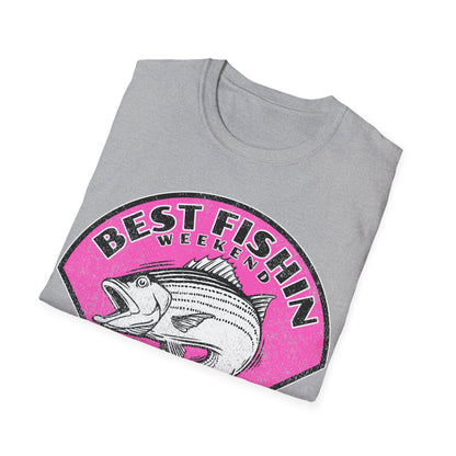 Best Fishin Weekend Striped Bass Pink T-Shirt